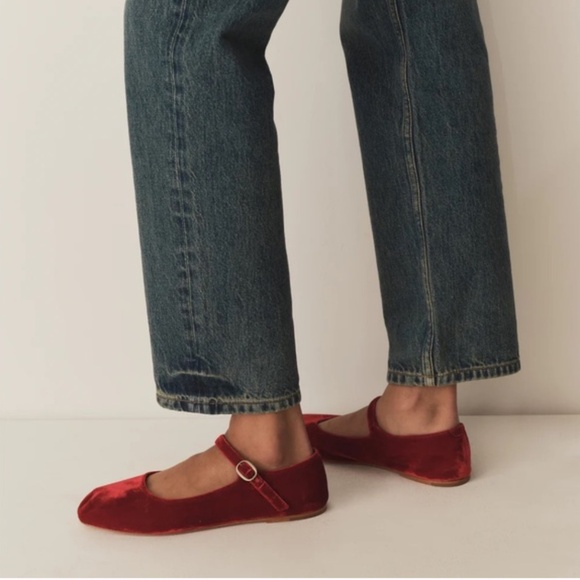 Doen Mary Jane Red Velvet Flats - Picture 2 of 5